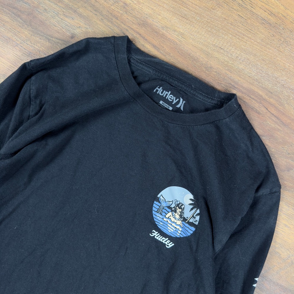Hurley Mens Long Sleeve Mermaid Graphic T-Shirt Black Size Medium Surf Tee